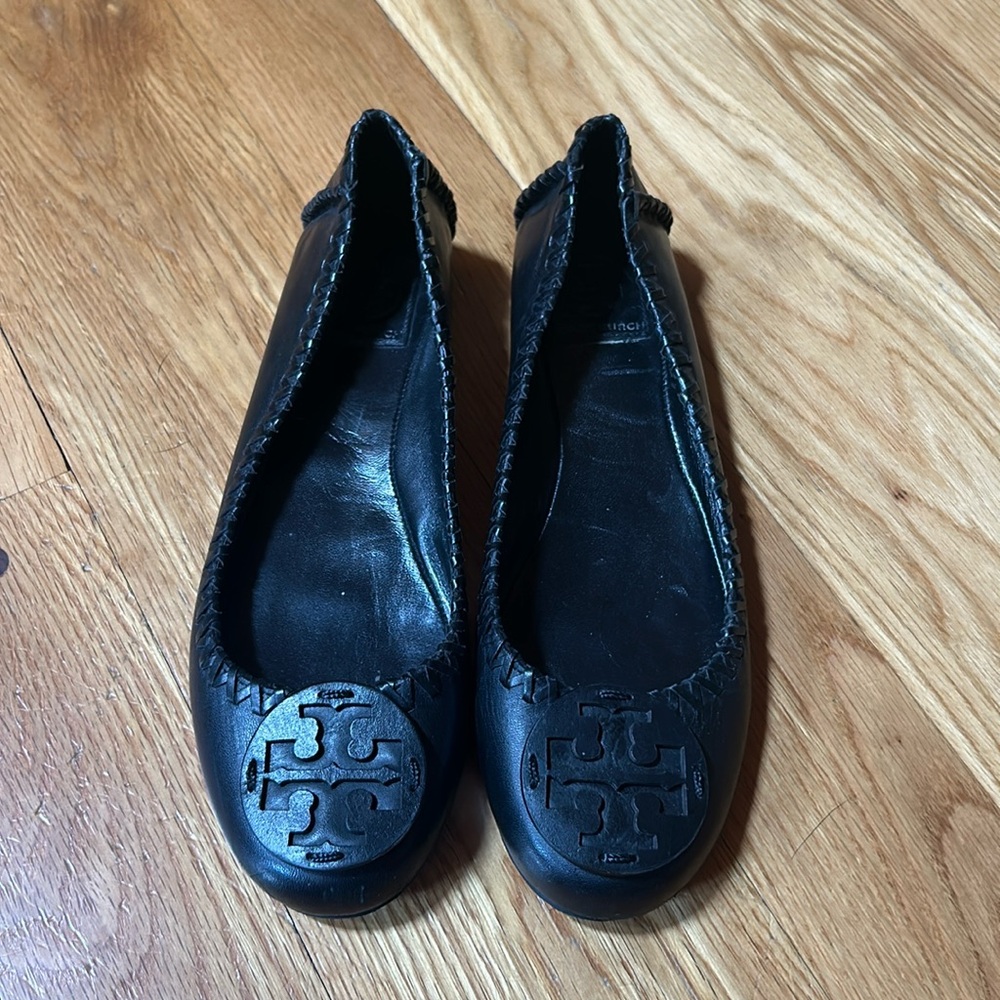 Tory Burch Black Leather Ballet Flats